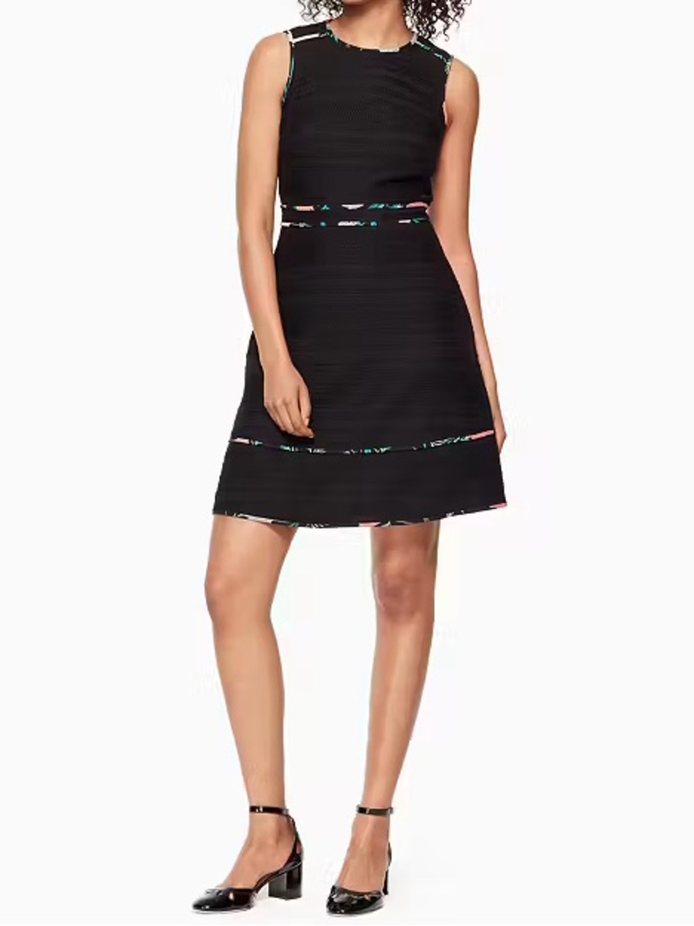 kate spade Black Sleeveless A-Line Dress with Multicolor Trim